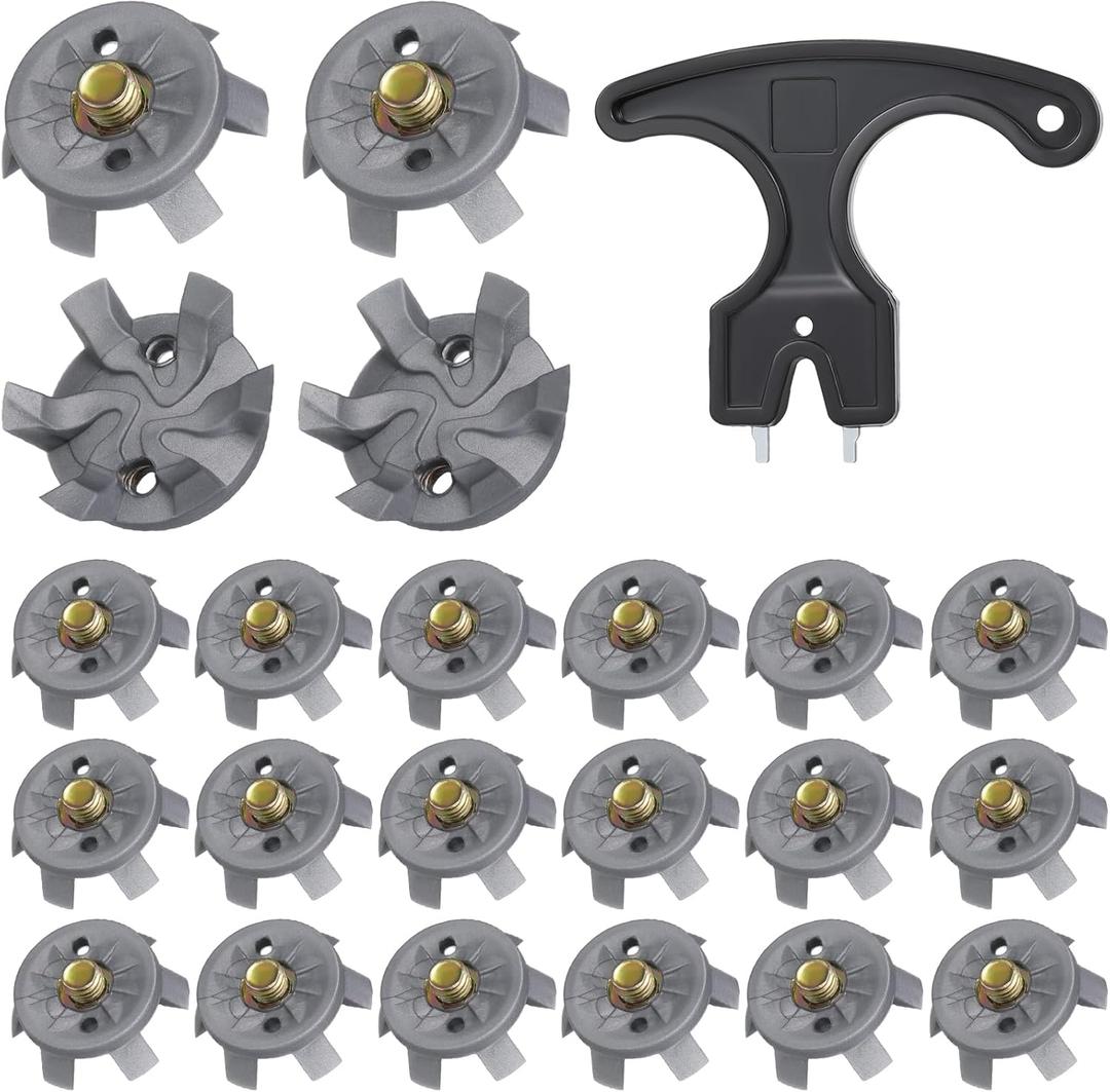 Cozypower 31 Pcs Golf Spikes Set Includes 30 Pcs Golf Cleats Replacement Black Cleats Spanner Metal Thread Screw 6 mm Dia Spike Tool for Lawn Cricket Shoe Player Lover(Silvery Grey)