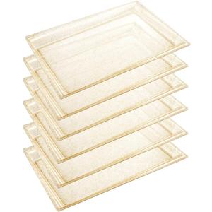 I00000 6 Pack Gold Glitter Plastic Serving Tray, 15" x 10" Crooked Food Trays, Clear Disposable Serving Platter for Parties, Weddings