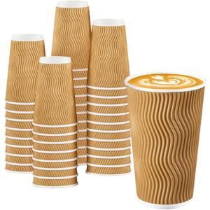 90 Pack 16 oz Disposable Coffee Cups, Insulated Ripple Wall Paper Coffee Cups 16oz, To Go Cup for Espresso, Hot Beverage Drinks (No Lids)