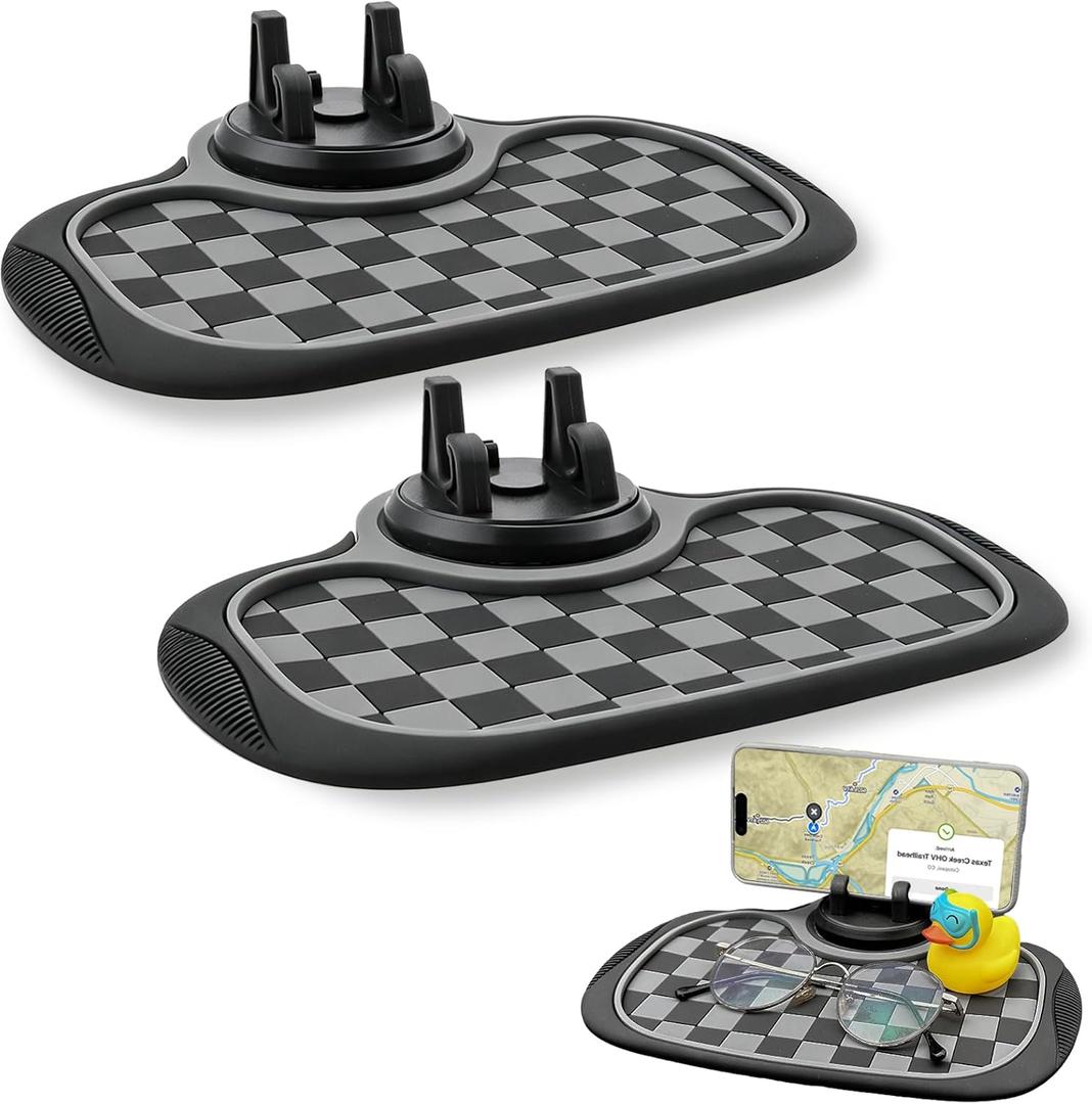 (2026 New Upgrade) 2-Pack Car Anti-Slip Mats,Multifunction Car Anti-Slip Mat with Improved 360Rotating Phone Holder,Anti-Slip Mat for Car Dashboard,Car Dashboard Organizer for Phones,Sunglasses,Keys