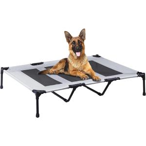 PRAISUN XXL Outdoor Dog Bed, Elevated Dog Bed with Durable Oxford Fabric, Textilene Mesh, Metal Frame for Indoors, Outdoors, Lawn, Sliver Grey