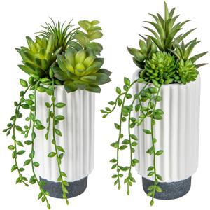 Hollyone Artificial Succulents Plants Set of 2 Faux Succulents 9" Fake Succulent Plants in Ceramic Pot Succulent Plant for Desk Modern Home Living Room Office Table Shelf Bathroom Decor (Style 1)