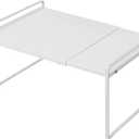 Nxconsu Cabinet Shelf Organizer Expandable, 12 Inch Deep Adjustable 13 to 24 Inch Metal Shelf Riser for Kitchen Pantry Cupboard Countertop Under Sink, Heavy Duty Stackable Storage Rack, White