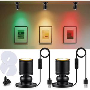 USB Powered Mini Spotlights for Displays 2-Pack  5V Small LED Spot Lights Indoor, 7 Color Options, Compact USB Spotlight for Display Cases, Shelves, Cabinets, and Artwork (2PACK Warm Light)