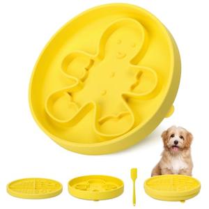 PetZee 2 in 1 Slow Feeder Dog Bowls with Suction Cups,Silicone Lick Mat for Dogs-DIY Wet Food & Dishwasher Safe, Slow Feeder Bowl for Cats Dog, Lemon, Spatula+UU Bowl+Divided Lick Pad Pack of 2