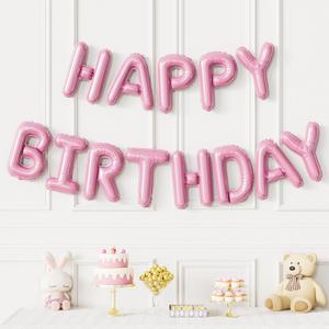 Pink Happy Birthday Balloon Banner, 16 Inch Light Pink Happy Birthday Foil Letter Balloons, Sweet HBD Decorations for Baby Girl, First Birthday, Toddler, Baby Shower, Photo Backdrop