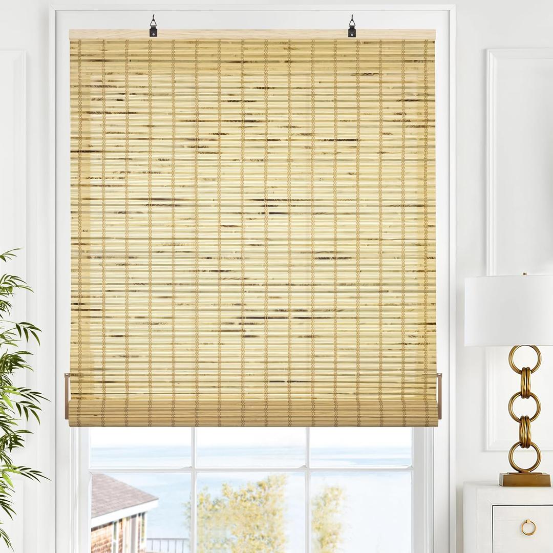 LazBlinds Cordless Bamboo Blinds, Roll Up Shades for Windows, Light Filtering Hanging Window Blinds, Bamboo Shades for Patio Indoor/Outdoor Porch, 29'' W x 72'' H, Petite Rustique