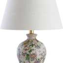 JONATHAN Y 24" Multi-Colored/Gold French Country Ceramic Floral Urn Table Lamp, White Linen Shade, Chinoiserie Ginger Jar Bedside Lamp for Living Room Bedroom, LED Bulb JYL3009A