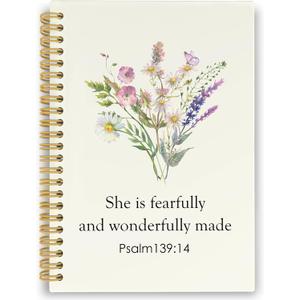 Bible Christian Wildflower Spiral Notebook, Inspirational Religious Journaling Notebooks for Work Office School, Floral Plant Prayer Hardcover Journals Gifts for Women, 160 Pages 5.5 x 8.3 Inch (Color01)