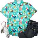 Women's Hawaiian Shirts Soft Cool Hawaiian Outfits Tropical Botanical Print Beach Vacation Clothes Summer Tops Button Up (L)