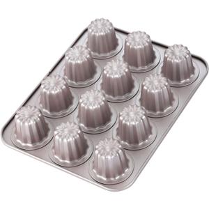 CHEFMADE Canele Mold Cake Pan, 12-Cavity Non-Stick Canele Muffin Bakeware Cupcake Pan for Oven Baking (Champagne Gold)