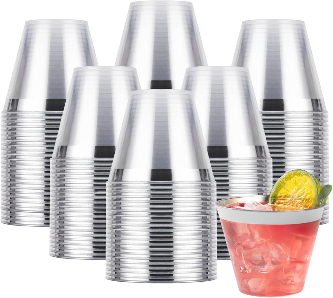 Goodluck 200PCS 9oz Plastic Cups for Party, Disposable Silver Cups, Plastic Cocktail Glasses for Wedding Thanksgiving, Christmas, and Parties