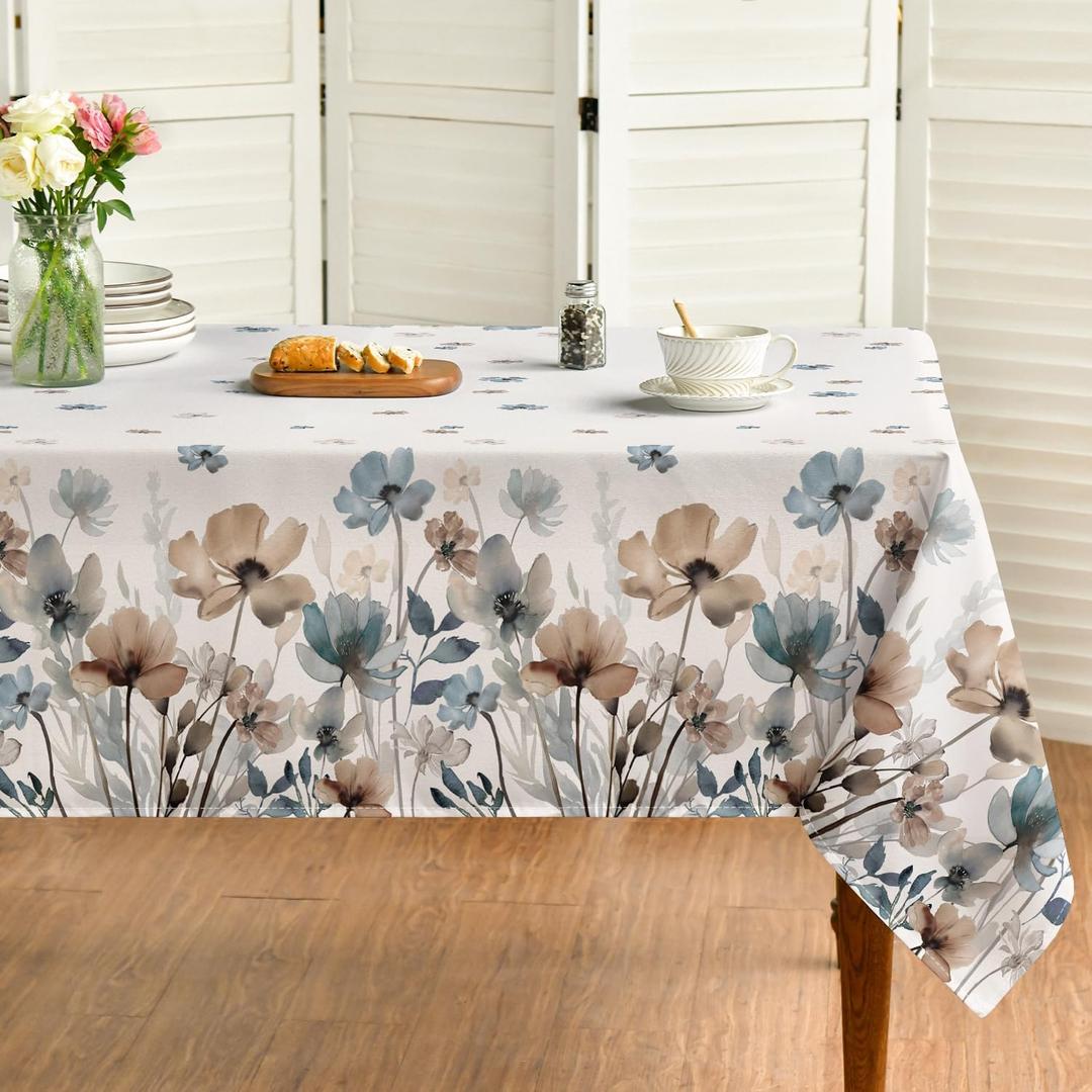 Horaldaily Vintage Tablecloth 52x70 Inch Rectangular, Watercolor Flowers Washable Seasonal Table Cover for Party Picnic Dinner Decor (Beige)