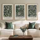 Large Framed William Morris Green Wall Art, 3 Piece Vintage Floral Canvas Prints, Retro Botanical Wall Decor for Living Room Bedroom Hallway Office, 24x36 Inch