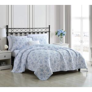 Laura Ashley - Full/Queen Quilt Set, Reversible Cotton Bedding with Matching Sham, Medium-Weight for Year Round Use, Floral Print Bed Set (Walled Garden Blue)