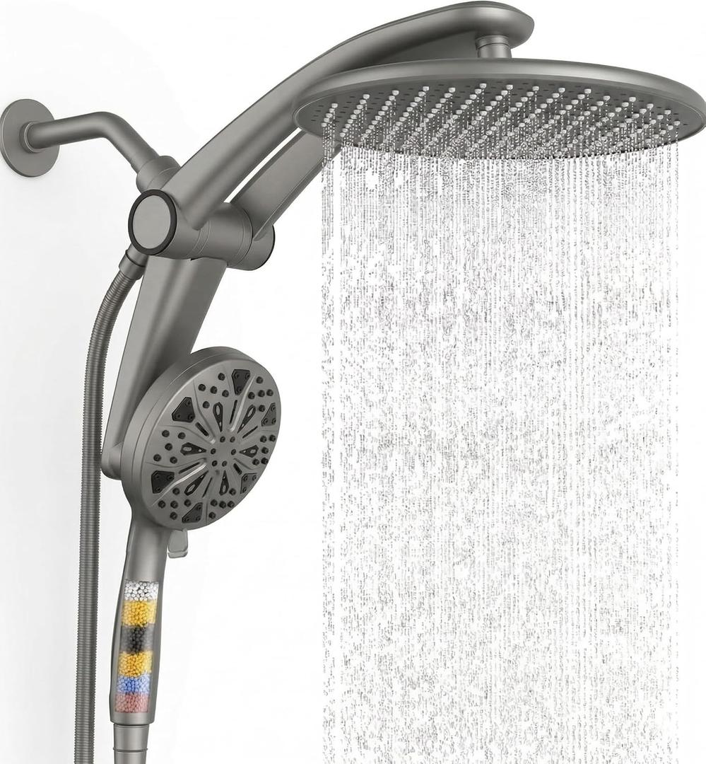 Razime 12''Rainfall Shower Head with Handheld Combo High Pressure 8+2 MODE built-in power wash, Stainless Steel Chrome Showerhead with 11'' Extension Arm Height/Angle Adjustable with Holder&60"Hose