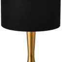 KUNJOULAM Modern Table Lamp, 17.3" Small Desk Light with Brass Metal Droplet Base, Black Cylinder Linen Drum Shade, Nightstand Lamp for Bedroom Living Room Nightstand Office