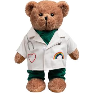 HollyHOME Doctor Bear Stuffed Animal Plush Teddy Bear in Scrubs and White Coat Gifts for Doctors Students and Kids 16 inches,Chocolate Brown