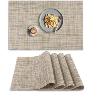 homEdge PVC Placemat, 4 PCS of Non-Slip Heat Resistant Place Mats, Washable Vinyl Placemats, Set of 4  Linen Yellow