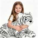 MaoGoLan 32 inch Tiger Stuffed Animal Giant White Tiger Plush Big Stuffed Tiger Snow Leopard Lion for Kids Girls Boys Safari-Themed Baby Shower Party Decorations