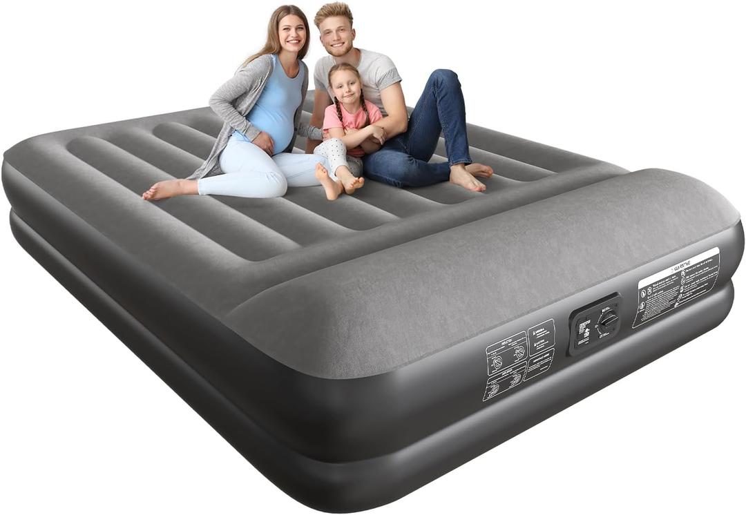 Ezyrest Queen Air Mattress Waterproof and Easy-to-Clean, Blow Up Mattress with Built-in Pump, Durable Inflatable Mattress with Pillow Design Suitable for Naps, Hosting a Friend and Camping
