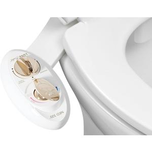 LUXE Bidet NEO 320 - Warm Water, Dual Nozzle, Self-Cleaning, Non-Electric Bidet Attachment for Toilet Seat, Adjustable Water Pressure, Rear & Feminine Wash (Gold)