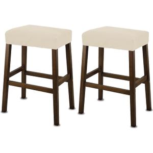 NeColorLife Rectangle Stool Covers,Stretch Waterproof Saddle Seat Covers for Counter Height and Kitchen Island Chairs,Vanity Barstool Cushion Protector,Beige,Pattern A,2 Pack