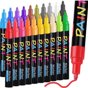 IVSUN Paint Pens Paint Markers, 20 Colors Oil-Based Waterproof Marker Pen Set, Never Fade Quick Dry and Permanent, Works on Rocks Painting, Wood, Fabric, Plastic, Canvas, Glass, Mugs, DIY Craft