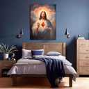 Sacred Heart of Jesus Wall Art Picture Divine Mercy Picture Canvas Wall Decor Christian Religious Christ Jesus Portrait Poster Prints Artwork for Living Room Bedroom Room Office Home Decoration, 16x24