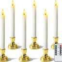 6 Pcs Window Candles with Remote and Timer, White Battery Operated Candlesticks with Gold Holders, LED Christmas Candle for Window Home Xmas Holiday Decor