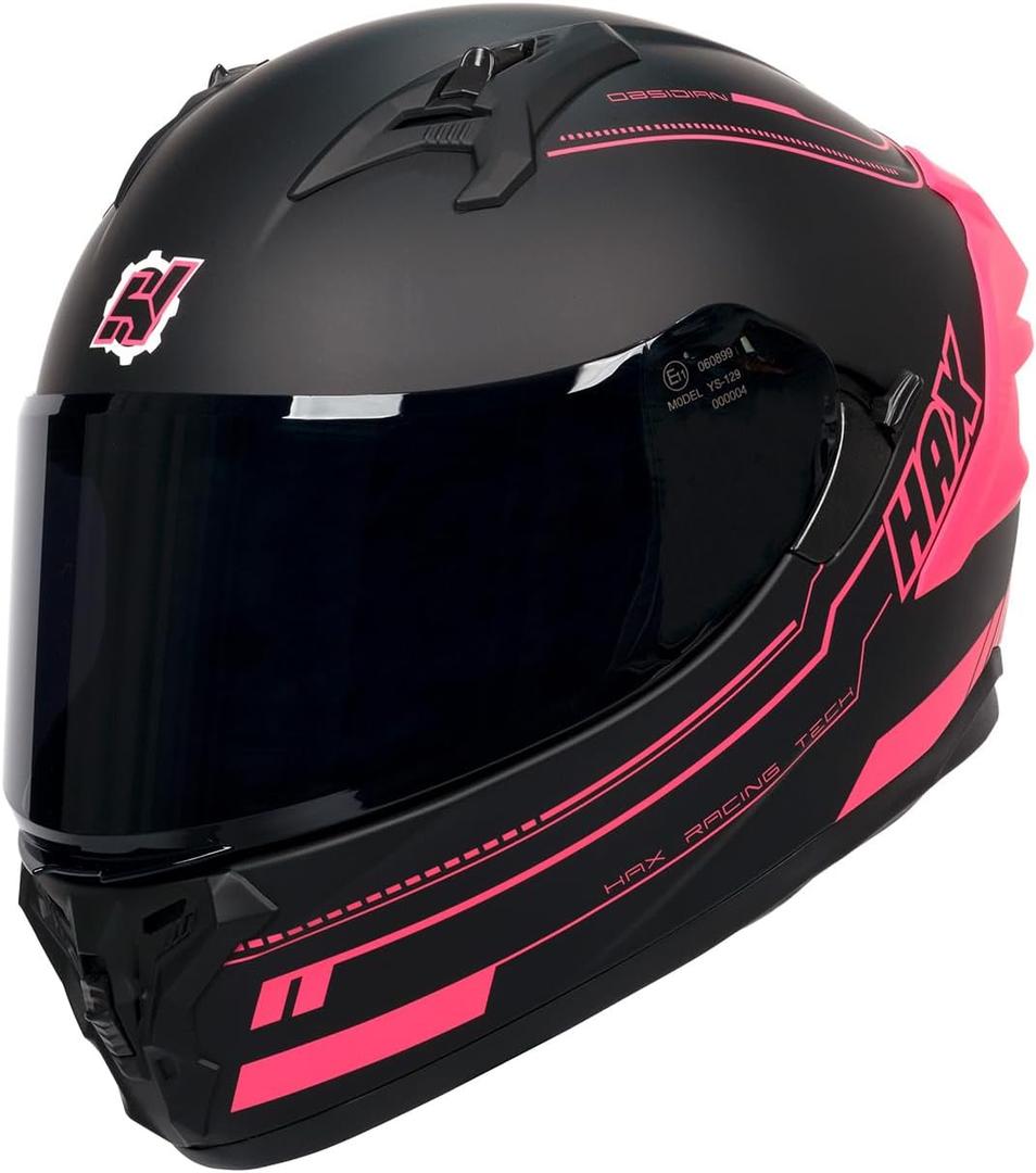 HAX Obsidian Pro Full Face Dual Visor Adult Motorcycle Helmet for Motorbike Street Bike with Pinlock Ready DOT Approved Matte Pink M