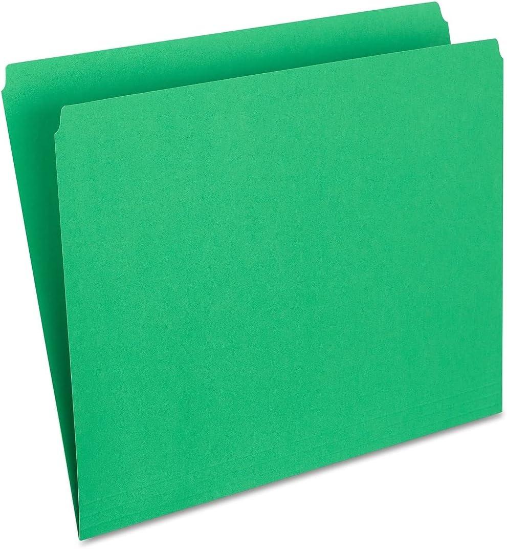 Staples StraightCut TopTab File Folders, Letter Size, Green, Durable Paper Stock, 100/Box