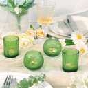 30pcs Assorted Ribbed Votive Candle Holders, Glass Holders Bulk for Wedding, Tea Light Candle Holder for Baby Shower St. Patrick's Day Table Centerpiece, Party and Home Decor Green
