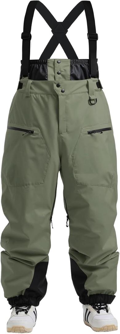 GSOU SNOW Men Snow Bibs Women Baggy Ski Pants Snowboard Overall Insulated Waterproof Windproof Warm Winter (X-Large, Army Green)