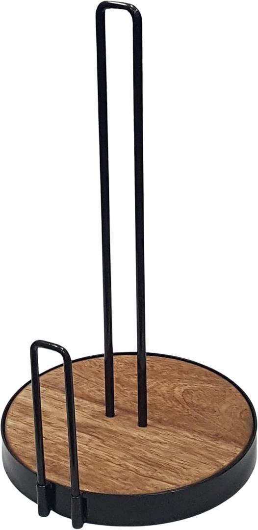 Farmhouse Paper Towel Holder for Kitchen Countertop, Wooden and Wire Countertop Paper Towel Holder with Side Arm, Kitchen Dining Decor - Great for Jumbo Family Size Rolls