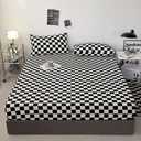 KAREVER Black Grid Bed Sheet Set Black White Plaid 4 Pieces Bedding Sheet Set 1 Fitted Sheet 1 Flat Sheet with 2 Pillowcases Black Chceckered Queen Size