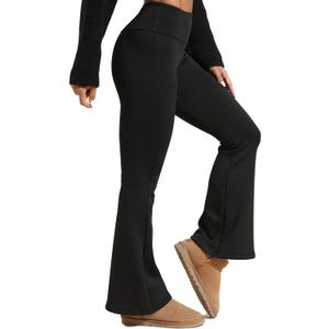 Women's Fleece Lined Yoga Leggings with Pockets- Tummy Control Winter High Waisted Workout Yoga Pants (Black, XL)