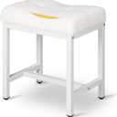 Vanity Stool, Saddle Seat Makeup Stool Chair with Metal Leg, U-Shaped Teddy Velvet Ottoman Foot Rest Stool, Small Square Chairs Under Desk for Vanity, Modern Makeup Bench White