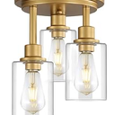 Semi Flush Mount Ceiling Light,3 Lights Clear Glass Shade, Matte Black Finish,Farmhouse Industrial Rustic Ceiling Light Fixture for Hallway Kitchen Island Entryway Bedroom, E26 Socket,11.2.