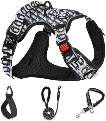 NESTROAD No Pull Dog Harness,Adjustable Oxford Dog Vest Harness with Leash,Reflective No-Choke Pet Harness with Easy Control Soft Handle for Large Dogs(X-Large,Vintage Blue)