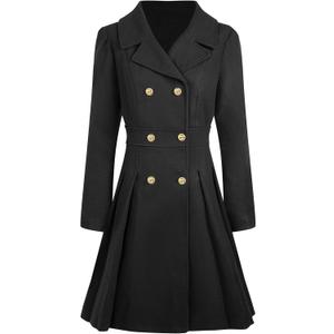 2026 Spring Coats for Women Double Breasted Lapel with Pockets A-line Coat Small, Black