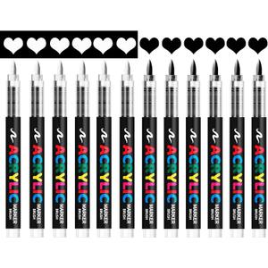 White Black Paint Pen,12Pack Acrylic Paint Marker Ideal for Rock Painting,Wood,Metal,Fabric,Plastic,Canvas,Glass, Ceramic,Diy Crafts (Multicolor)