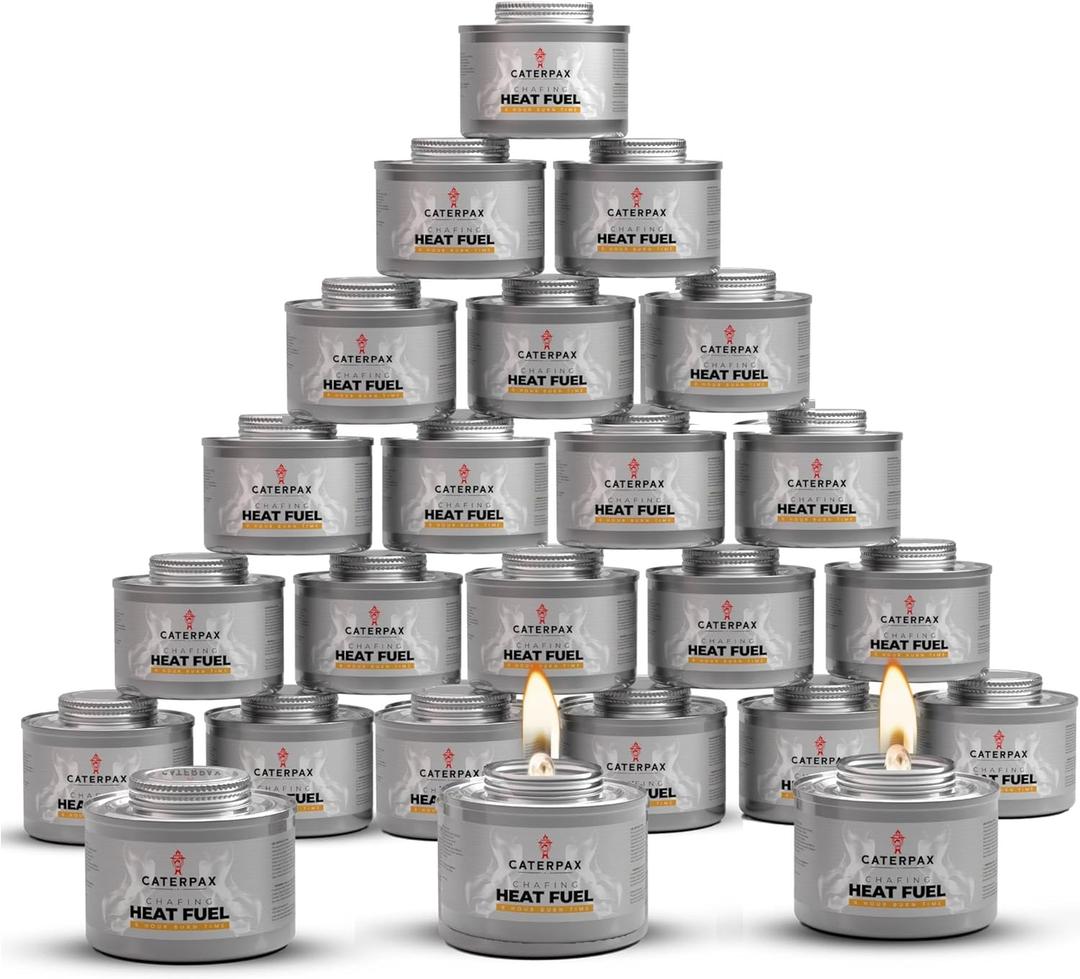 24 Pack - 6 Hour Chafing Fuel Cans for Food Warmers & Chafing Buffet Trays  Odorless, Smokeless, Long Burn Wick, Easy Lighting, Liquid Fuel, Indoor Safe Buffet Fuel