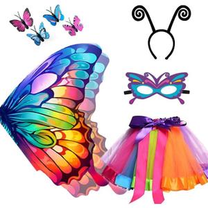 2024 Kids Fairy-Butterfly Wings Costumes for Girls with Tutu Dress Up 4Pcs Child Butterfly Wings Christmas Party (Dreams)