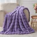 Lotus Karen Faux Fur Throw Blanket Purple - Big Bubble Rabbit Fluff Blanket for Couch Bed Sofa,Softest Fluffy Fuzzy Cozy Blanket,Thick Furry Plush Shaggy Warm Blankets for Women,60x80 Inches
