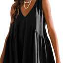 Athlisan Womens Summer Sleeveless Mini Dress Casual Loose V Neck Sundress with Pockets (Small, Black)