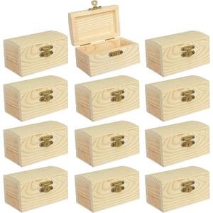 Cregugua 12 Pieces Small Wooden box Unfinished Wood Treasure Boxes with Lid for DIY Crafts (3.5 x 2.1 x 1.9 In)
