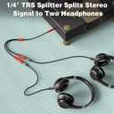 J&D 1/4 Inch TRS Stereo Splitter Y Cable, 6.35 mm Male to Dual 6.35 mm Female Jacks, Quarter Inch Audio Splitter Cord, Gold Plated Connectors, Durable PVC & Copper Construction, Red, 1.6 feet