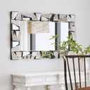 Chende Large Living Room Mirror for Decor, 44'' x 24'' Modern Decorative Wall Mirrors with Uneven Glass Frame, Rectangle Elegant Mirror with Glass Beveled Edge for Entryway, Dining Room, Bedroom