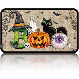Ceenna Halloween Door Mat Outdoor 27.6 x 15.7 Inch Halloween Front Door Welcome Mat Boo Pumpkin Trick or Treat Rug Spooky Ghost Decorative Doormat for Indoor Outdoor Home Kitchen Bath(Trick or Treat)